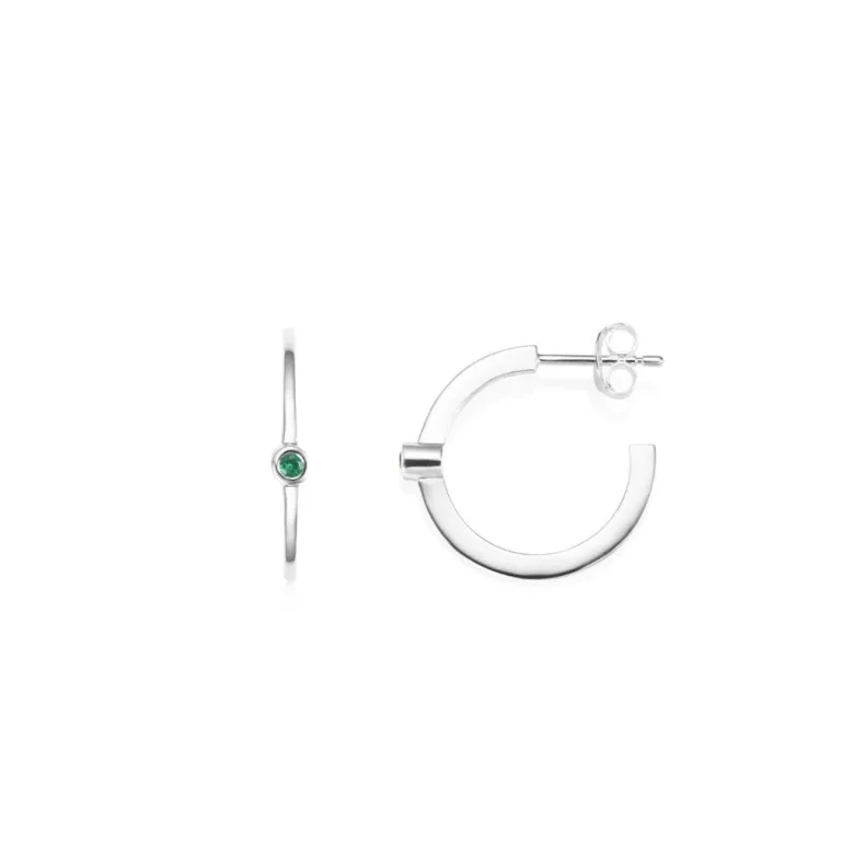 Efva Attling Micro Blink Hoops korvakorut, hopea ja vihreä smaragdi