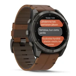 Garmin Fenix 8 Pro Amoled 51mm LTE Sapphire, titaani ja ruskea nahkaranneke, älykello 010-03199-40