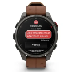 Garmin Fenix 8 Pro Amoled 47mm LTE Sapphire, titaani ja ruskea nahkaranneke, älykello 010-03198-40