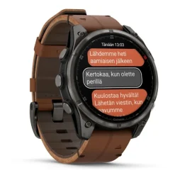 Garmin Fenix 8 Pro Amoled 47mm LTE Sapphire, titaani ja ruskea nahkaranneke, älykello 010-03198-40