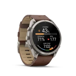Garmin Fenix 9 Pro inReach AMOLED, 51mm, harmaa titaani ja pähkinänruskea nahkaranneke, älykello 010-04337-41