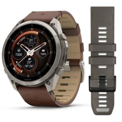 Garmin Fenix 9 Pro inReach AMOLED, 51mm, harmaa titaani ja pähkinänruskea nahkaranneke, älykello 010-04337-41