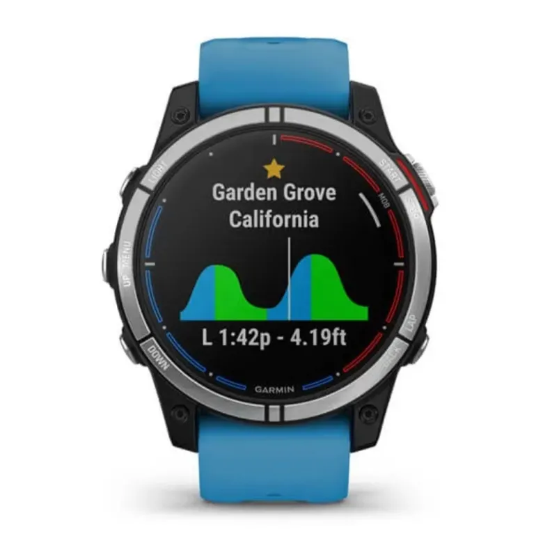 Garmin Quatix 7, teräs ja sininen silikoniranneke, GPS-veneilyälykello 010-02540-61