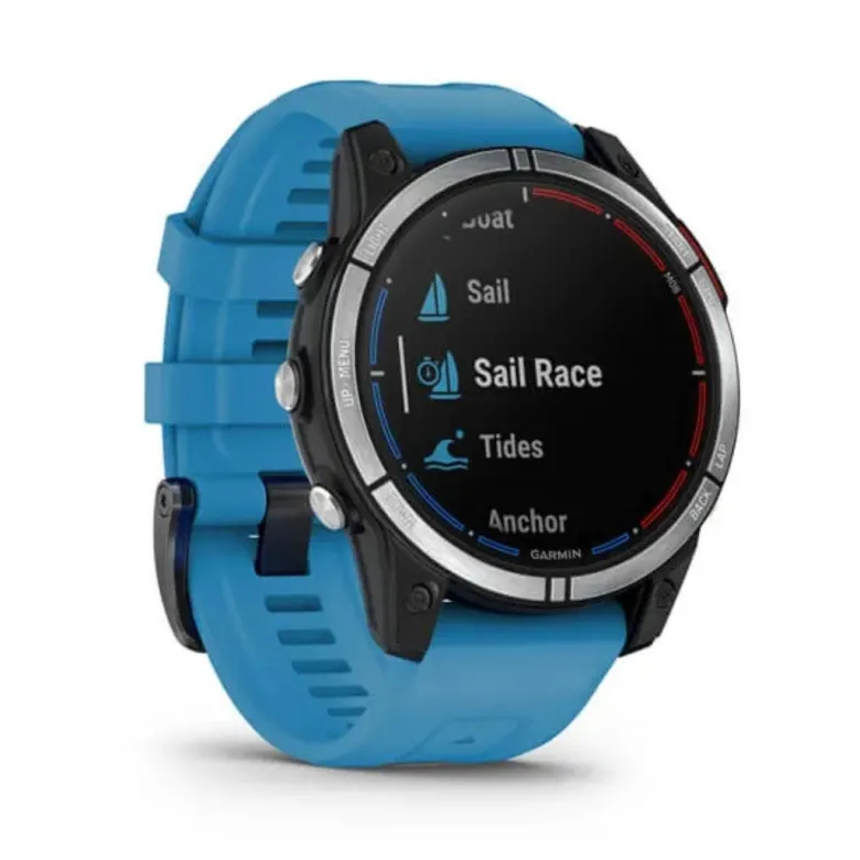 Garmin Quatix 7, teräs ja sininen silikoniranneke, GPS-veneilyälykello 010-02540-61