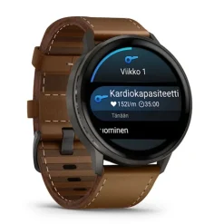 Garmin Venu 4, tummanharmaa ja ruskea nahkaranneke, 45 mm, Amoled GPS-älykello 010-03014-03
