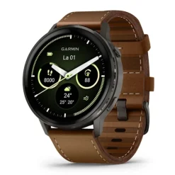 Garmin Venu 4, tummanharmaa ja ruskea nahkaranneke, 45 mm, Amoled GPS-älykello 010-03014-03