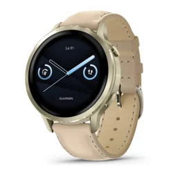 Garmin Venu 4, vaalea kulta ja hiekanvärinen nahkaranneke, 41 mm, Amoled GPS-älykello 010-03013-03