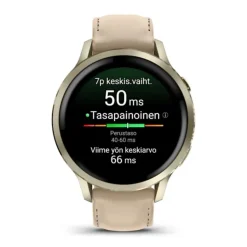 Garmin Venu 4, vaalea kulta ja hiekanvärinen nahkaranneke, 41 mm, Amoled GPS-älykello 010-03013-03