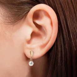 Kultaiset helmikorvakorut 5mm makeanveden helmillä, 14K keltakulta
