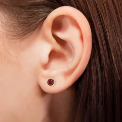 Kultaiset korvakorut 5mm punaisella zirkoniakivellä, 14K keltakulta