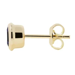 Kultaiset korvakorut 5mm tummansinisellä zirkoniakivellä, 14K keltakulta