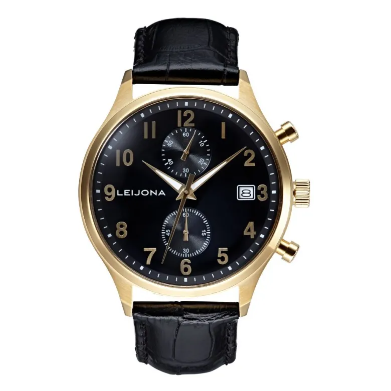 Leijona Ohra Krono, Gold Tone & Black, 5020-2610, rannekello