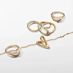 Pandora Essence Organically Shaped Heart sormus, keltakullattu, 163288C00