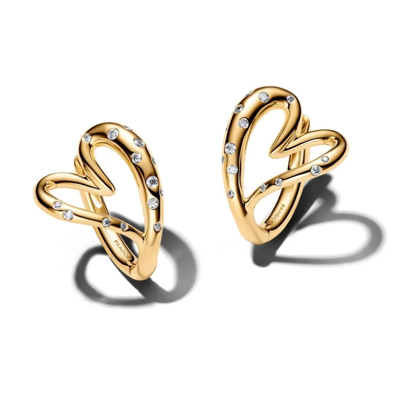 Pandora Essence Organically Shaped Stone-Set Heart korvarenkaat, keltakullattu, 264664C01