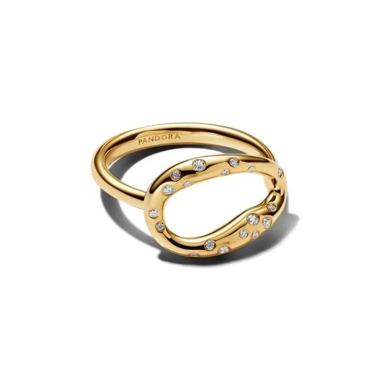 Pandora Essence Organically Shaped Stone-Set Statement sormus, keltakullattu, 164676C01