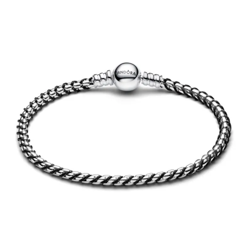 Pandora Moments Black Cord Box Chain rannekoru, hopeaa, 593816C02
