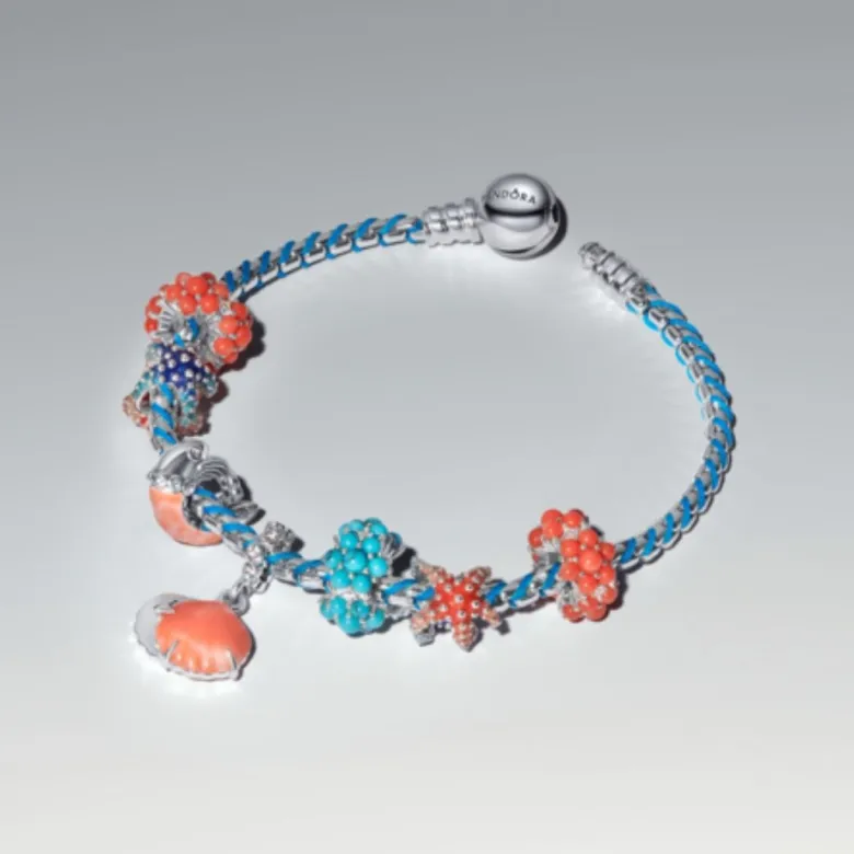 Pandora Moments Blue Cord Snake Chain rannekoru, hopea, 593816C01
