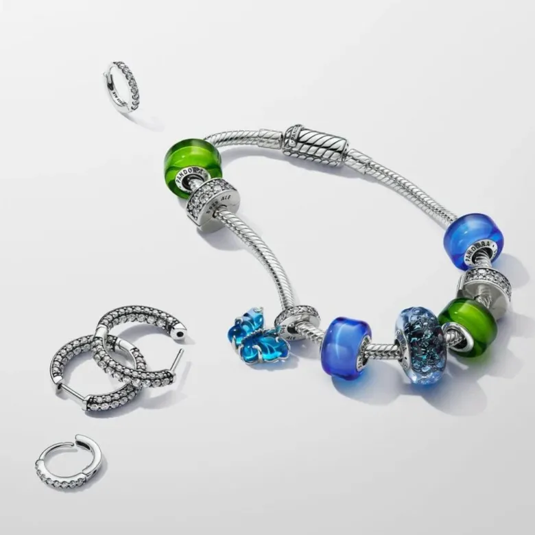Pandora Moments Blue Murano Glass Butterfly hela, hopea, 792698C01