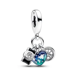 Pandora Moments Camera, Heart & Compass Triple hela, hopea, 792703C01