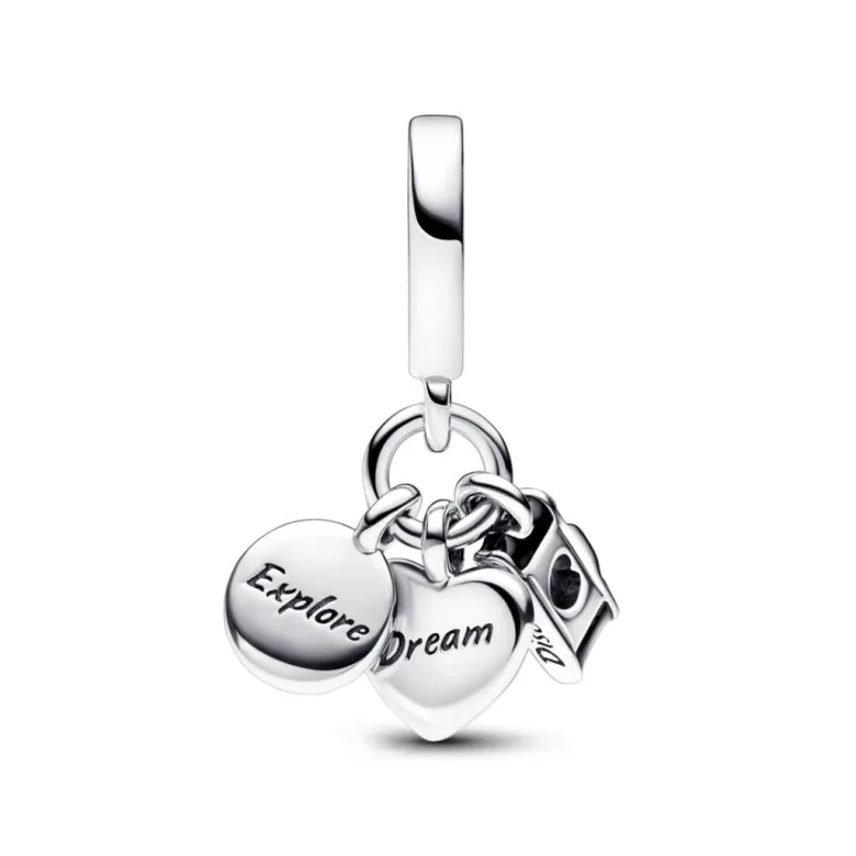 Pandora Moments Camera, Heart & Compass Triple hela, hopea, 792703C01