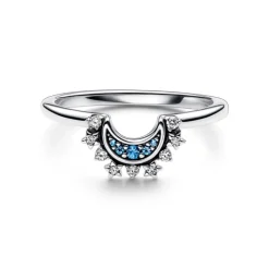 Pandora Moments Celestial Blue Sparkling Moon sormus, hopea, 192675C01