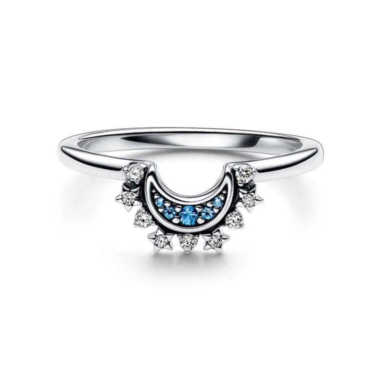 Pandora Moments Celestial Blue Sparkling Moon sormus, hopea, 192675C01