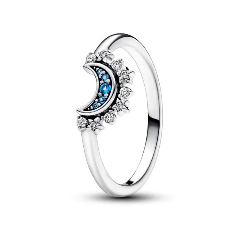 Pandora Moments Celestial Blue Sparkling Moon sormus, hopea, 192675C01