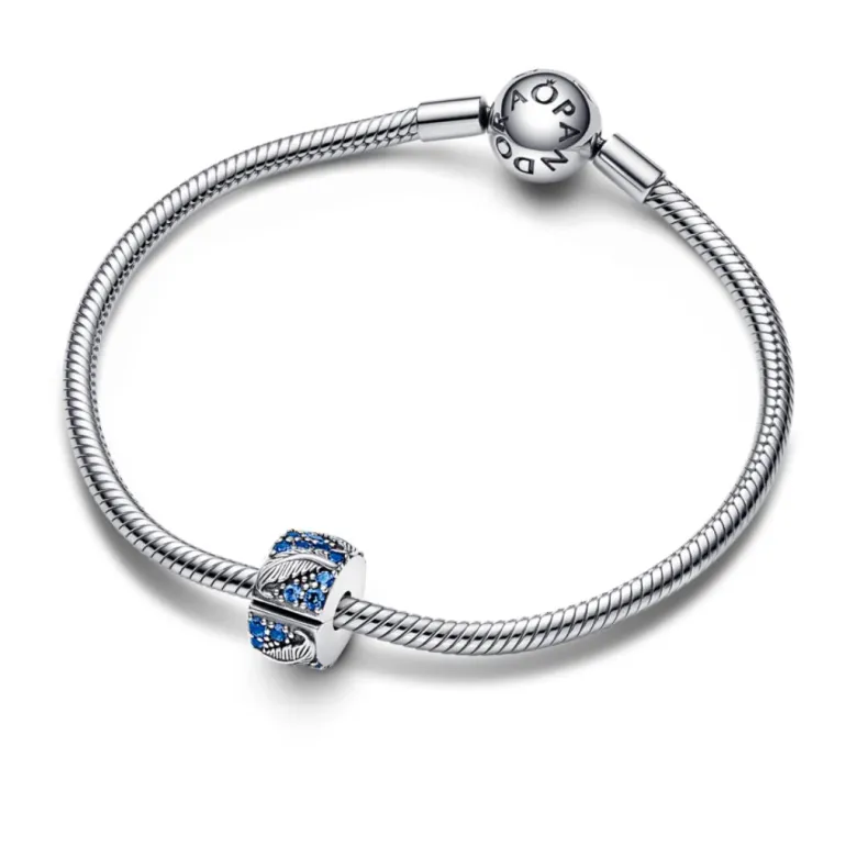 Pandora Moments Curved Feather & Pave lukkopala, hopea, 792552C01