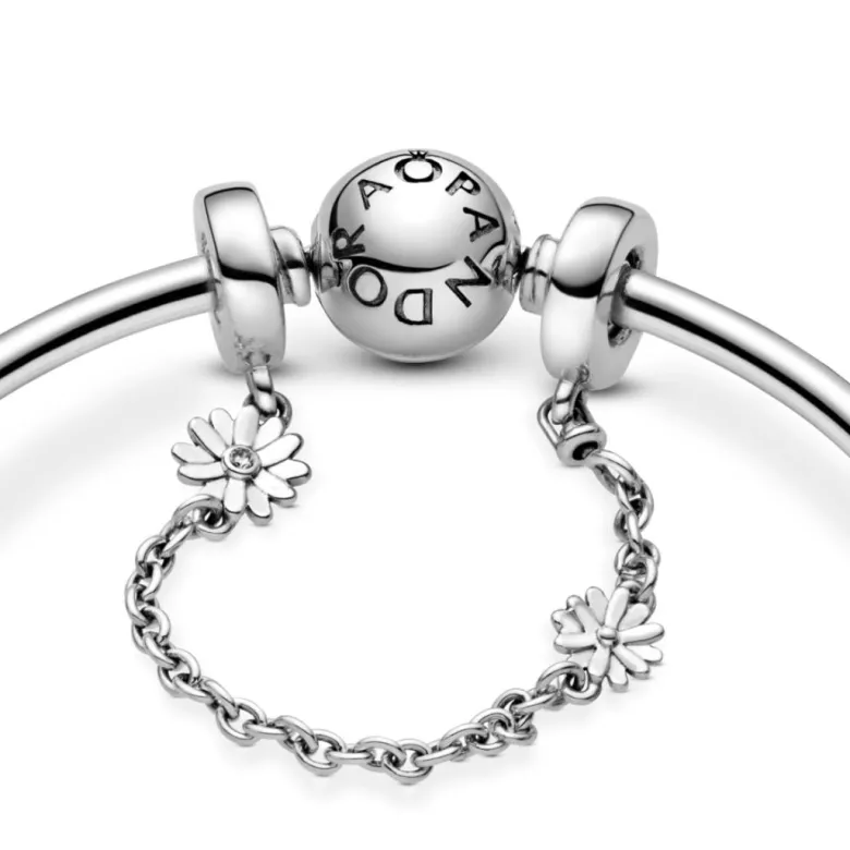 Pandora Moments Daisy Flower Safety Chain hela, hopea, 798764C01-05