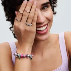 Pandora Moments Encircled Pink Murano Glass hela, hopea, 793241C00