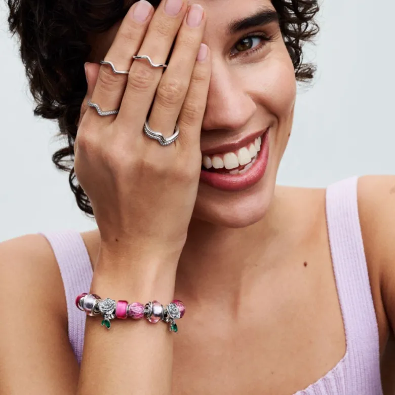 Pandora Moments Encircled Pink Murano Glass hela, hopea, 793241C00