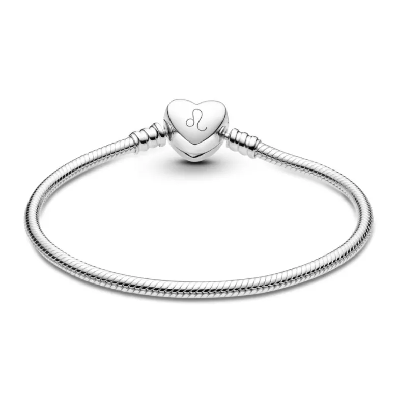Pandora Moments Engravable Heart Clasp Snake Chain rannekoru, hopea, 599206C00