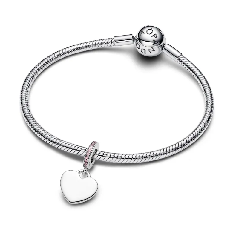 Pandora Moments Engravable Heart Pink Stone hela, hopea, 793926C02