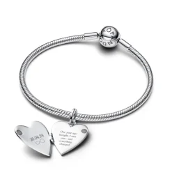 Pandora Moments Engravable Openable Heart Tag riipus, hopea, 394013C01