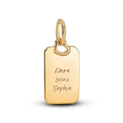 Pandora Moments Engravable Rectangle Tag riipus, keltakullattu, 368611C00