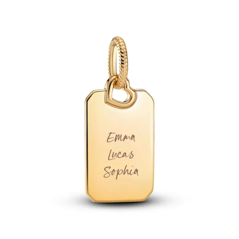 Pandora Moments Engravable Rectangle Tag riipus, keltakullattu, 368611C00