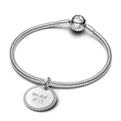 Pandora Moments Engravable Round Tag riipus, hopea, 394007C01