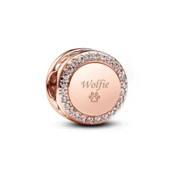 Pandora Moments Engravable Sparkling Button hela, ruusukullattu, 788747C01