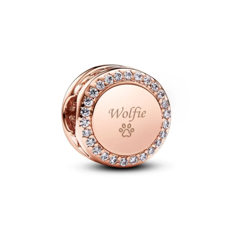 Pandora Moments Engravable Sparkling Button hela, ruusukullattu, 788747C01