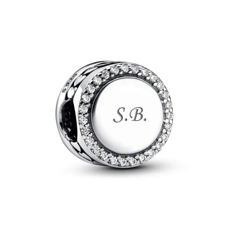 Pandora Moments Engravable Sparkling Button hela, hopea, 798747C01