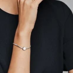 Pandora Moments Engravable Sparkling Button hela, hopea, 798747C01