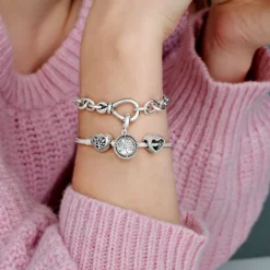 Pandora Moments Family Tree Heart Clasp Snake Chain rannekoru, hopea, 598827C01