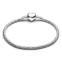 Pandora Moments Heart Clasp Faceted Snake Chain rannekoru, hopea, 594236C00