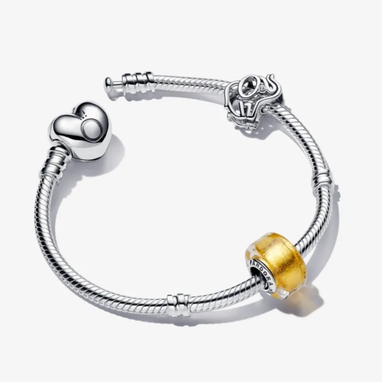 Pandora Moments Heart Clasp Snake Chain rannekoru, hopea, 594594C00