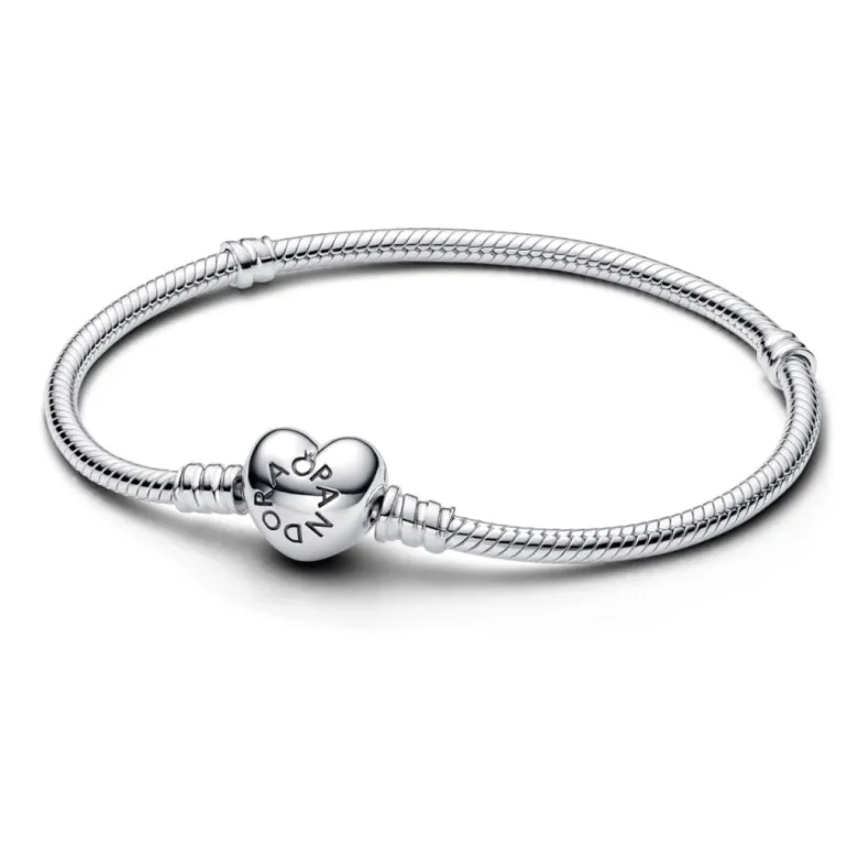 Pandora Moments Heart Clasp Snake Chain rannekoru, hopea, 594594C00