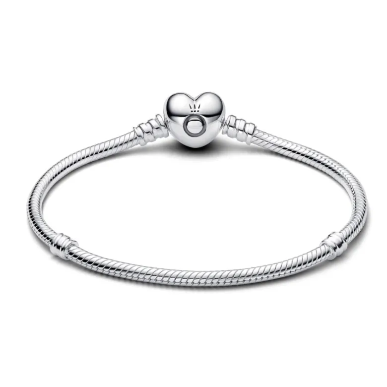 Pandora Moments Heart Clasp Snake Chain rannekoru, hopea, 594594C00