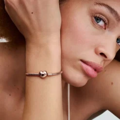 Pandora Moments Heart Clasp Snake Chain rannekoru, ruusukullattu, 583050C00