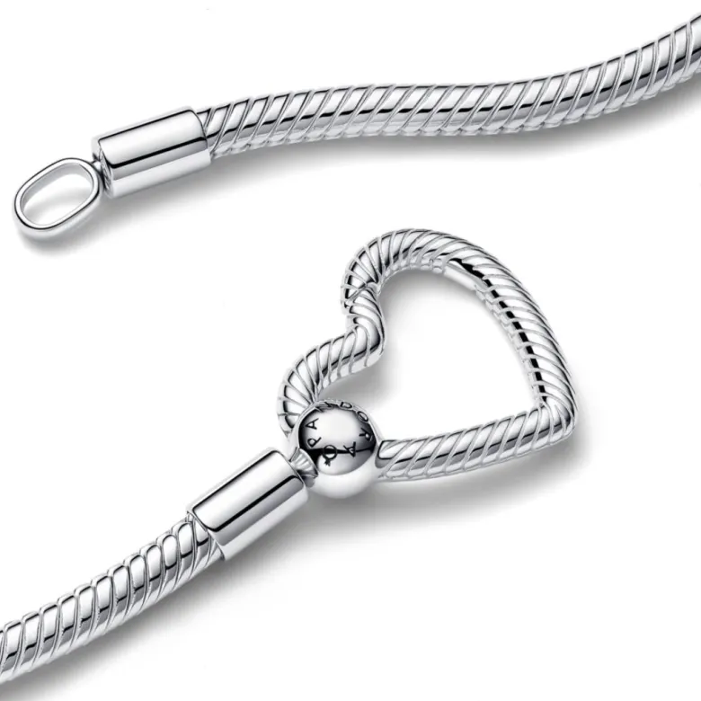Pandora Moments Heart Closure Snake Chain kaulakoru, hopea, 393377C00-45