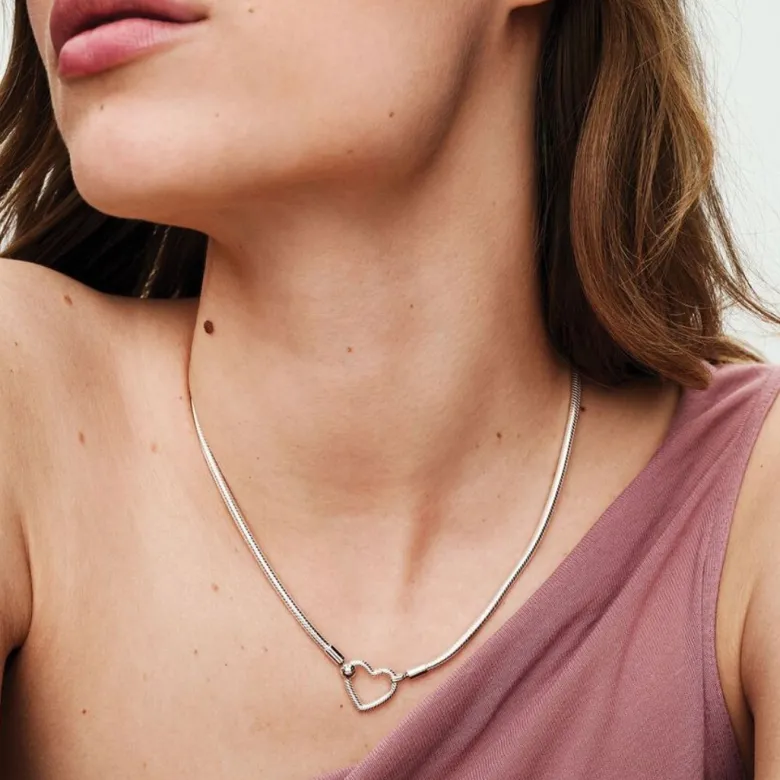 Pandora Moments Heart Closure Snake Chain kaulakoru, hopea, 393377C00-45