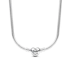 Pandora Moments Moments Heart Clasp Snake Chain kaulakoru, hopea, 393091C00-45